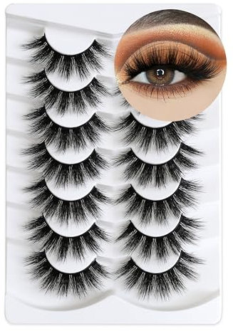 3D Falsche Wimpern Flauschig Volumen Lange Weiche Faux Mink Lashes Natürlich Look Dick Spiky Dramatisch Künstliche Wimpern Wiederverwendbare 7 Paare Fake Eyelashes Happy Heartbeat(No.363)