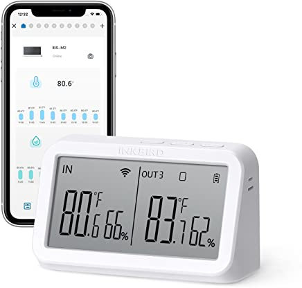 Inkbird IBS-M2 WALN Gateway mit Temperatur und Luftfeuchtigkeit Sensor, App Steuerung, Großem LCD Bildschirm, Funktioniert mit Drahtlosen und Bluetooth Sensoren für Heim, Gewächshaus