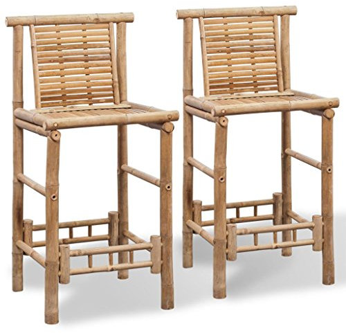 Tidyard 2er Set Bambus Barstuhl Barhocker mit Lehne | Bambusstuhl Gartenstühle Hochstuhl Stuhlgruppe 53 x 45 x 102 cm