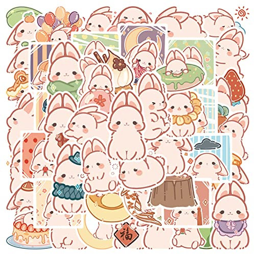 50 Stück Cartoon-Kaninchen-Aufkleber für Laptop, Selbstklebende, wasserdichte Kawaii-Vinyl-Aufkleber für Wasserflaschen, Koffer, Handyhüllen Kaninchen 4-7CM