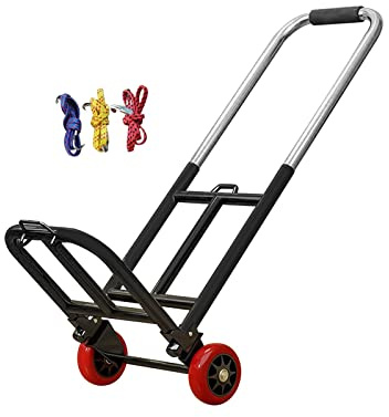 Faltbare Sackkarre, Tragfähigkeit 100 kg, Transportwagen mit 3 elastischen Seilen und verstellbarem Deichsel, klappbarer Plattformwagen für Umzug, Gepäck, Kartons, Reisen