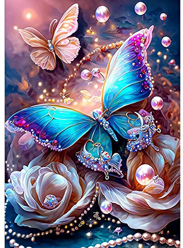 AIRDEA Papillon Peinture en Diamant Kits pour Adultes Enfants, 5D Rond Fantaisie Diamond Painting Kit Complet, DIY Animaux Art du Diamant Peinture Diamant Kits,Broderie Diamant Mosaique 30x40cm