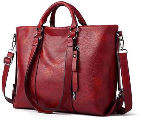 Coolives Sac à Main porté Main avec bandoulièr pour Femme en Cuir PU Vintage Sacoche Rétro Sac a Main Sac à épaule élégant Sac bandoulière Sac pour Dames Mère Rouge