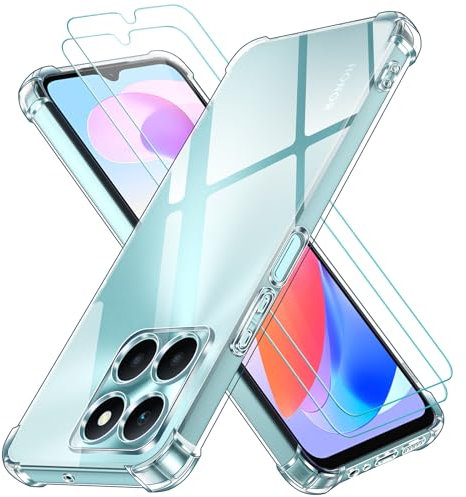 ivoler 3 in 1 Klar Hülle für Honor X6a, 1 Handyhülle mit 2 Stück Panzer Schutz Glas, Transparent Stoßfest Schutzhülle Dünne Weiche TPU Silikon Durchsichtige Kratzfest Case