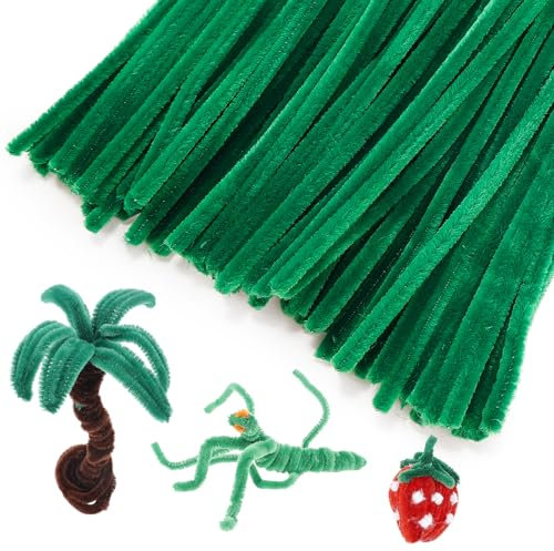Caydo 200 Stück fluoreszierende grüne Pfeifenreiniger Bastel flexible Chenille-Stiele für Kinder Kunsthandwerksprojekte und Dekoration, 12 Zoll x 6 mm