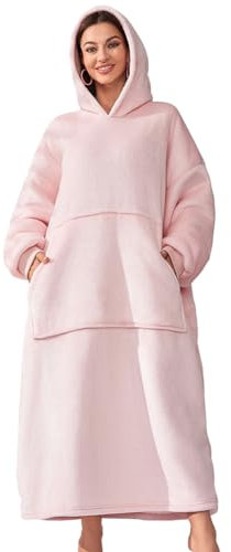 Michorinee Hoodie Decke Extra Lang Sherpa Tragbare Decke als Geschenke für Frauen Herren - Übergroße Decken Hoodie Weiche Warme Fleece Flanell Kuscheldecke mit Ärmeln und Tasche Rosa