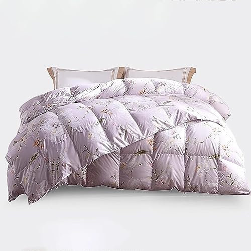 Queen-Size-Daunendecke, Winter-Bedruckte Gänsedaunen-Bettdecke mit 113 Unzen atmungsaktiver Steppdecke, weiche, Flauschige Hotelbettwäsche, Daunendecke, 87 x 98 Zoll