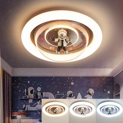 KZT LED Deckenleuchte Dimmbar Kinderzimmer Deckenlampe Astronaut Nachtlicht 72W Kinder Deckenbeleuchtung Jungen Mädchen Schlafzimmerlampe für Wohnzimmer Schlafzimmer Beleuchtung (Blau)