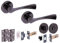 HANDLEZONE® Zena Door Handles on Rose Bathroom Deadbolt Pack with Ball Bearing Hinges - Black Nickel