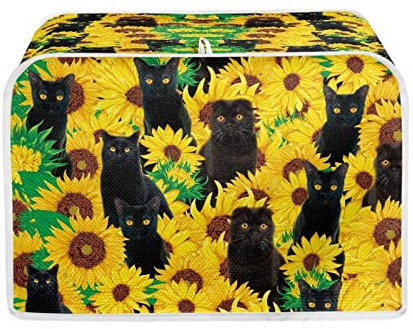 Belidome Toaster-Abdeckung mit Katzen-Sonnenblumen-Motiv, Polyester, Tasche für Brottoaster, Maschine