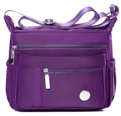 HERCMNOY Borse a tracolla per le donne borsa a tracolla borsa a mano tasche multiple borsa messenger borse in nylon, Viola, 28cm x 11cm x 22cm