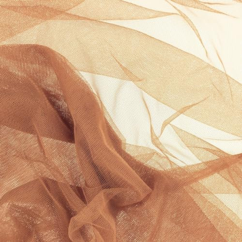 Tüll/Soft Mash UWE - leicht dehnbar - Meterware - für Bekleidung & Deko - Breite 150 cm - Soft und hochwertig (Cognac)