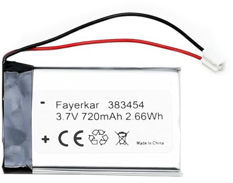 Fayerkar Batteria ai polimeri di litio 3,7 V 720 mAh 383454LC ricaricabile lipo con connettore JST per confermare la polarità del dispositivo e del connettore prima dell'acquisto