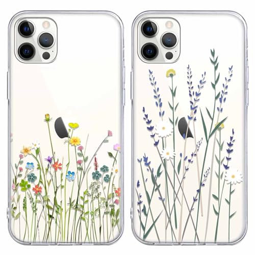 Yoedge 2 Pack Transparent Phone Case Compatible with iPhone 11 Pro 5.8, Ultrathin Soft Silicone TPU with Aesthetics Pattern, Shockproof Bumper Protector Matte Cover for iPhone 11 Pro, flower