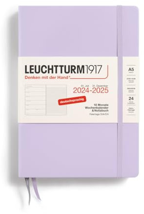 LEUCHTTURM1917 370614 Wochenkalender & Notizbuch 2025, Medium A5 Hardcover - 18-Monats-Planer, 80 g, liniert - Lilac