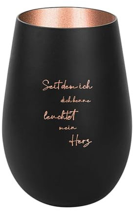 Der-Porzellan-Laden Windlicht mit Gravur Seitdem ich Dich kenne leuchtet Mein Herz, Schwarz Bronze, Teelichthalter aus Glas mit Spruch, Tischdeko modern