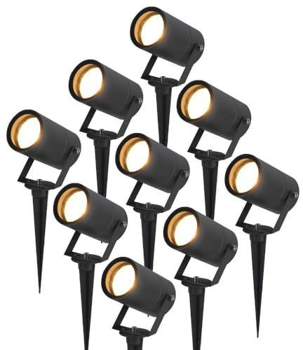 HOFTRONIC - 9er Set Spikey LED Gartenstrahler Aluminium - IP65 Wasserdicht - GU10 Fassung - Dimmbar - Erdspießstrahler Schwarz (RAL9004)
