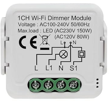 Netplus WLAN Dimmer Module 1-Kanal | WIFI Unterputz Dimmer | Hausautomatisierung | Kompatibel mit Amazon Alexa Echo/Dot und Google Home Yandex,