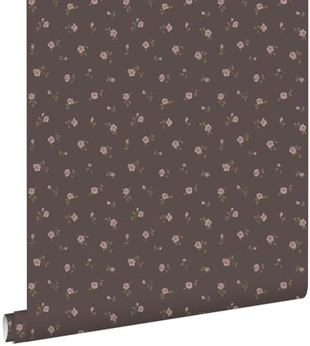 Esta Home Tapete Blumenmuster Braun und Rosa 50 x 900 cm