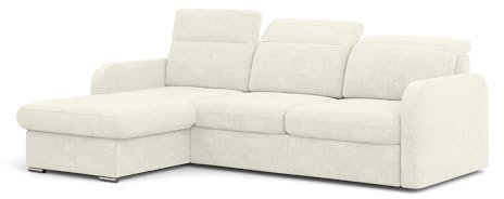 MEBLINI Schlafcouch mit Bettkasten - Ecksofa mit Schlaffunktion - Sofa mit Relaxfunktion und Kopfstützen - Couch L-Form - Eckcouch - Wohnlandschaft - Emerald - 215x167x84cm - Weiß Webstoff