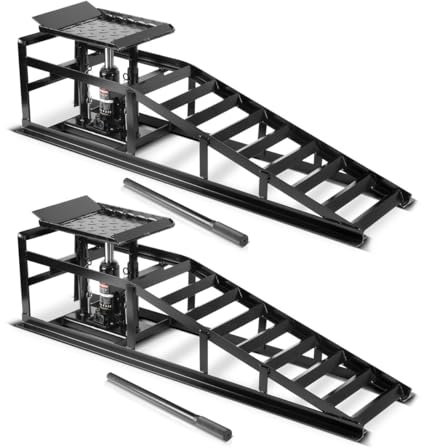 STAHLWERK Hydraulische Auffahrrampe GTH-14 ST 2er Set mit 5 Tonnen Tragkraft Auffahrbock mit Wagenheber | höhenverstellbare Auto-Rampe | Pkw-Rampe | Kfz-Bock