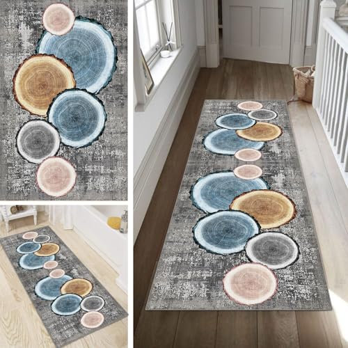 Poaegle Teppich Läufer Flur Grau Lang rutschfest KücheLäufer Holzmaserung Waschbar Schlafzimmer Bunt Teppich Läufer 90x300cm Dauerhaft Läuferteppich FlurLäufer Korridor Meterware
