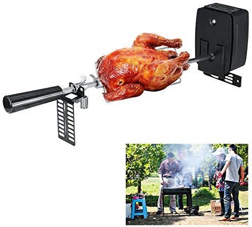 Edelstahl Grillspieß Set 107cm Passend, Rotisserie, Drehspiess aus Metall Verchromt, Spiess Set, Elektrischer Drehspiess für Rotisserie, Schaschlik, Spießbraten, Spanferkel