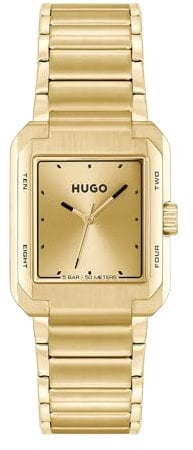 HUGO Uhr mit DREI-Zeiger-Quarzwerk für Herren Kollektion #Thrive ANALOG mit Goldfarben Edelstahlarmband - 1530381