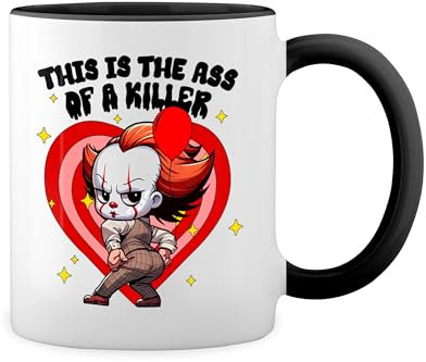 This Is The Ass Of A Killer Pennywise Weiße Tasse Mug mit schwarzen Felgen & Griff