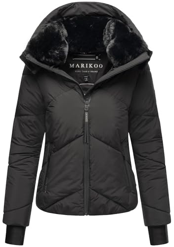 MARIKOO Damen Winterjacke (XS-XXL) - leicht, 4 Taschen, Kapuze mit Reißverschluss abnehmbar, Steppjacke, Warme Jacke Frauen - N007 (S, Schwarz)
