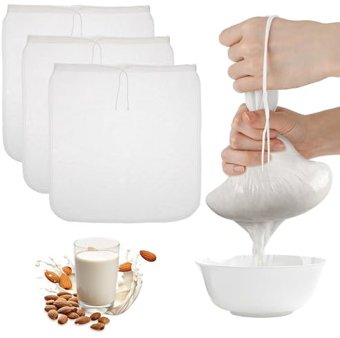 Ymapinc 3 PCS Nut Bag Strainer, 13.78x13.78inch Extra Large Reusable Nut Milk Bag for Straining Almond Soy Milk Greek Yogurt Professional for Cold Brew Coffee Tea Beer Fine Nylon Mesh