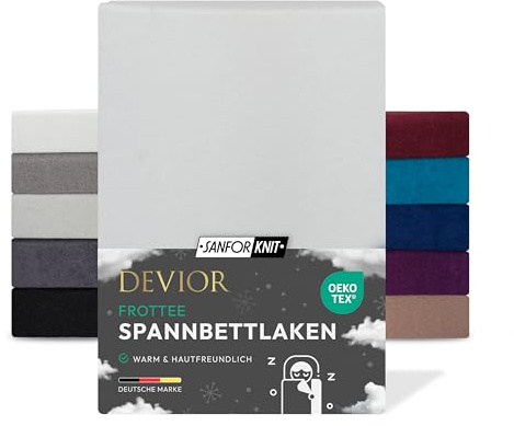 Devior Frottee Winter Spannbettlaken, Weiß, 180x200 – 200x220 cm – Kuscheliges Bettlaken 160 g/m² aus Baumwolle für Boxspringbett-Matratzen bis 32 cm Höhe – Oeko-TEX Made in Green Zertifiziert