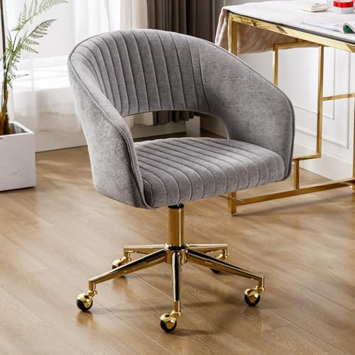 Ya-Home Bürostuhl aus Chenille Ergonomischer Schreibtischstuhl mit Armlehnen Drehstuhl mit Rollen Schminkstuhl Höhenverstellbar für Home Office und Büro, Grau