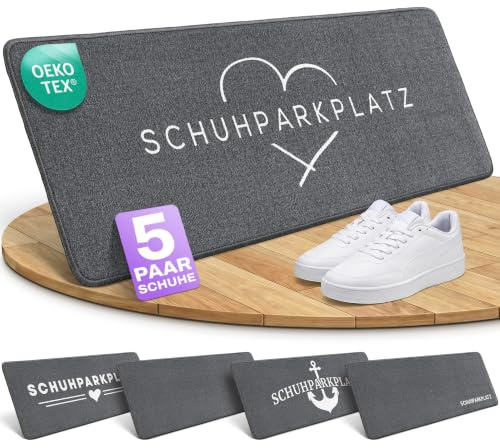 Bodenständig Schuhparkplatz Fußmatte Grau 100x33cm – rutschfeste Schuhmatte | Waschbarer Schuhteppich mit Gummiunterseite – Flache Abtropfmatte für Flur & Eingang – Schutz vor Nässe & Schmutz