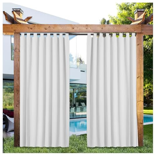 Mewkew Terrasse Outdoorvorhäng mit Schlaufenschal Abnehmbaren Schlaufen, Sonnenschutz Sichtschutz Winddicht Wasserdicht Vorhäng für Pavillon Pergola Garden Gardinen Weiß H264 × B223 cm (1 Stück)