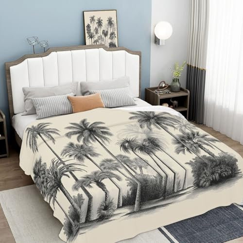 Kuscheldecke Flauschige, Palmen Warme Flanell Decke, 150×200 cm Superflausch Fleecedecke Sofadecke Mit Vintage-Illustration Muster Als Sofaüberwurf Decke Oder Wohnzimmerdecke