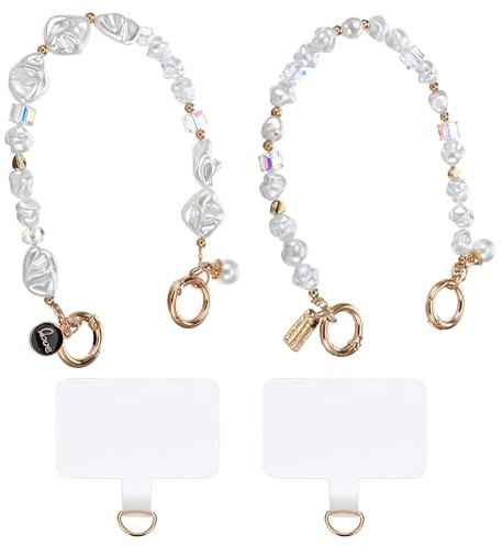 Tucnoeu 2PCS Handykette Perlen Kurz Handy Anhänger mit 2 Pads Handy Accessoires für Alle Handys und Schlüsselanhänger