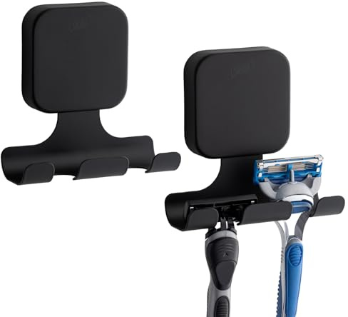 TAILI Rasierer Halterung Dusche mit Saugnapf 2 Stück Rasierhalter Dusche aus Metall Wasserdicht Saugnapf Haken Wiederverwendbar für Rasierapparat, Handtücher, Bademäntel - Quadrat, Schwarz