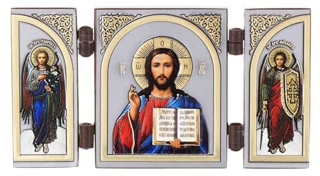 NKlaus Triptychon Jesus Christus, christliche Ikone, Holzaltar, 1 Stück | Reisealtar; 9,5x5,2x0,6cm