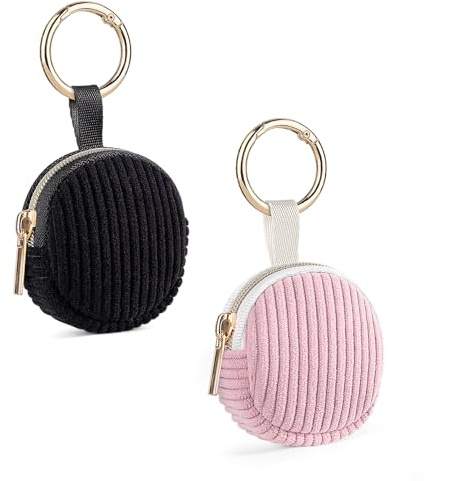 Lot de 2 Mini Pochette Bijoux Voyage Mini Boite a Bijoux Fille Femme Rangement Boucle d'Oreille en Velours Côtelé Petit Sac pour Colliers Bracelets Bagues Chaînes jewelry 5,6*5,9*2,1cm(Rose&Noire)