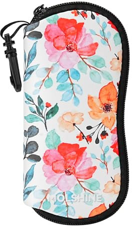 molshine Weiches Sonnenbrillenetui,Neopren-Reißverschluss-Brillenetui,Tragbare Brillentasche mit Haken für Damen und Herren (Weiße Blume)