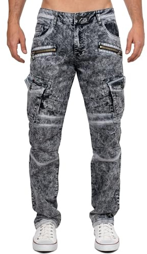 Cipo & Baxx Herren Denim Jeans mit markanten Biker- und Cargo-Details | Verschiedene Designs mit Destroyed-, Stone-Washed- und Cargo-Details, Ziernähten, Taschen und Reißverschlüssen