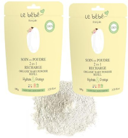 Babybad aus Bio-Pulver, 100% pflanzlich und natürlich, weichmachend, schützt und beruhigt, Powder – talkumfreier Körperpuder gegen Nässe, Wundscheuern und unangenehme Gerüche100 g (2)