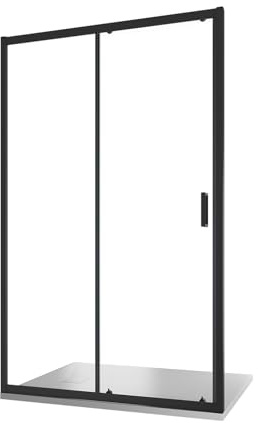 Box Doccia Nicchia 150cm Apertura Scorrevole Vetro Temperato 6mm Trasparente Profili Nero Opaco h185cm mod. Tonga