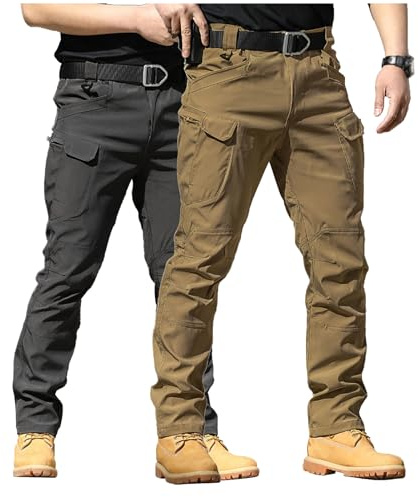 POIUIYQA Lot de 2 Pantalon Tactique Homme Cargo Treillis Militaire Randonnée Chasse Pantalon de Travail Pantalon Cargo Homme Tactique Combat Stretch Extensible Séchage Rapide (Pas de Ceinture)