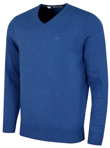 Calvin Klein Mens V-Neck Soft Cotton Sweater - Atlantic Blue - XXL