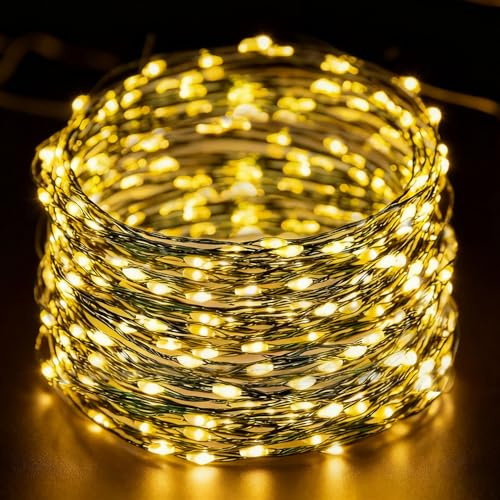 Taechalingo 100LED Lichterkette aus Kupferdraht,Lichterkette Kupferdraht Strom 10M,Lichterketten Batterie,Lichterkette Außen Innen,für Weihnachtsdeko Innen Außen Weihnachten Party