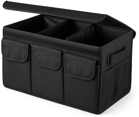 GREENSAPPIRE Car Trunk Organizer with Lid,Foldable Car Organizer Storage Box, Luggage Sorting Box and Accessories for Trunk for Cars, SUVs, Vans