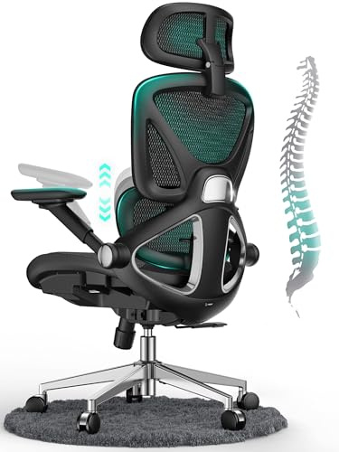 CAPOT Ergonomischer Bürostuhl aus Netzstoff, Verstellbarer Schreibtischstuhl mit hoher Rückenlehne, 180 kg, 4D-Klapparme, 3-stufige Neigungslehne, 3D-Kopfstütze, PU-Räder, drehbarer Computerstuhl für