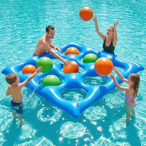 Luxfero Set de Juegos para Piscina,Tic-TAC-Toe para Piscina con 10 Pelotas Inflables,Juego de Tres en Raya Hinchable para Niños y Adultos,Flotador Hinchable para 2 a 10 Jugadores,Jardín Fiestas